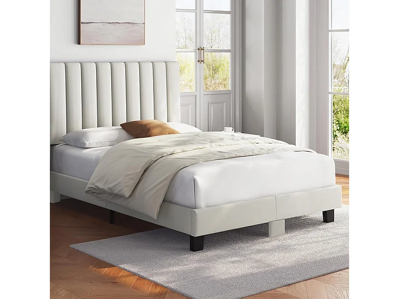 Lit adulte 140x190 cm inre - lit capitonné avec tête de lit en tissu - sommier à lattes - lit double pour 2 personnes - beige