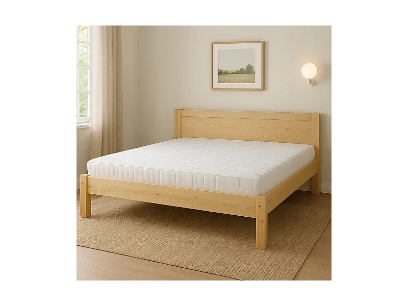 Lit 160x200 Classic en bois avec dossier plat, pin