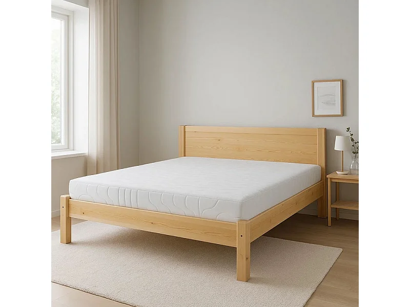 Lit 160x200 Classic en bois avec dossier plat, pin