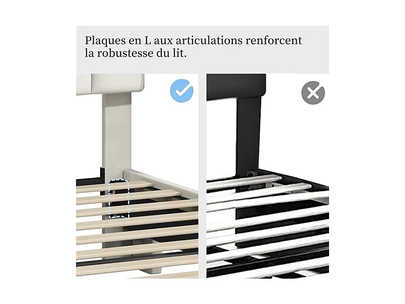 Lit adulte 160x200 cm inre - lit capitonné avec tête de lit en tissu - sommier à lattes - lit double pour 2 personnes - beige