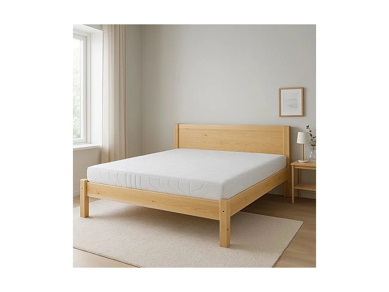 Lit 140x200 Classic en bois avec dossier plat, pin
