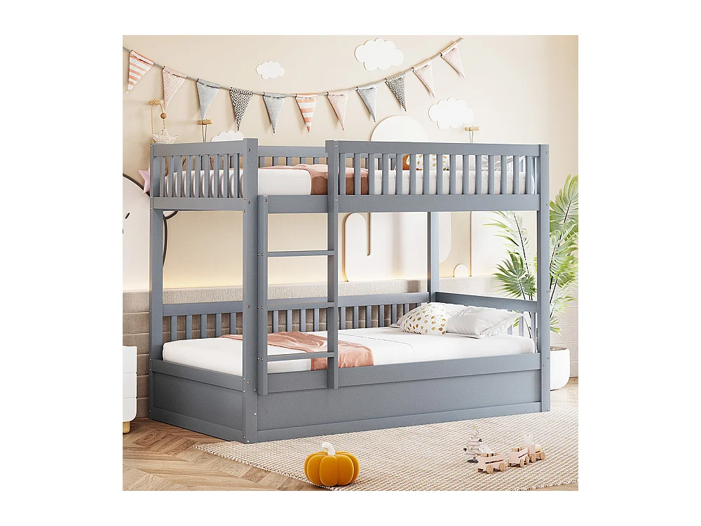 Litera para niños 90 x 200 cm, de madera maciza, sistema de soporte hidráulico, gris