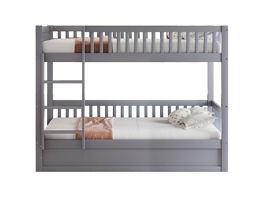 Litera para niños 90 x 200 cm, de madera maciza, sistema de soporte hidráulico, gris