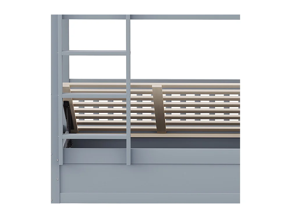 Litera para niños 90 x 200 cm, de madera maciza, sistema de soporte hidráulico, gris