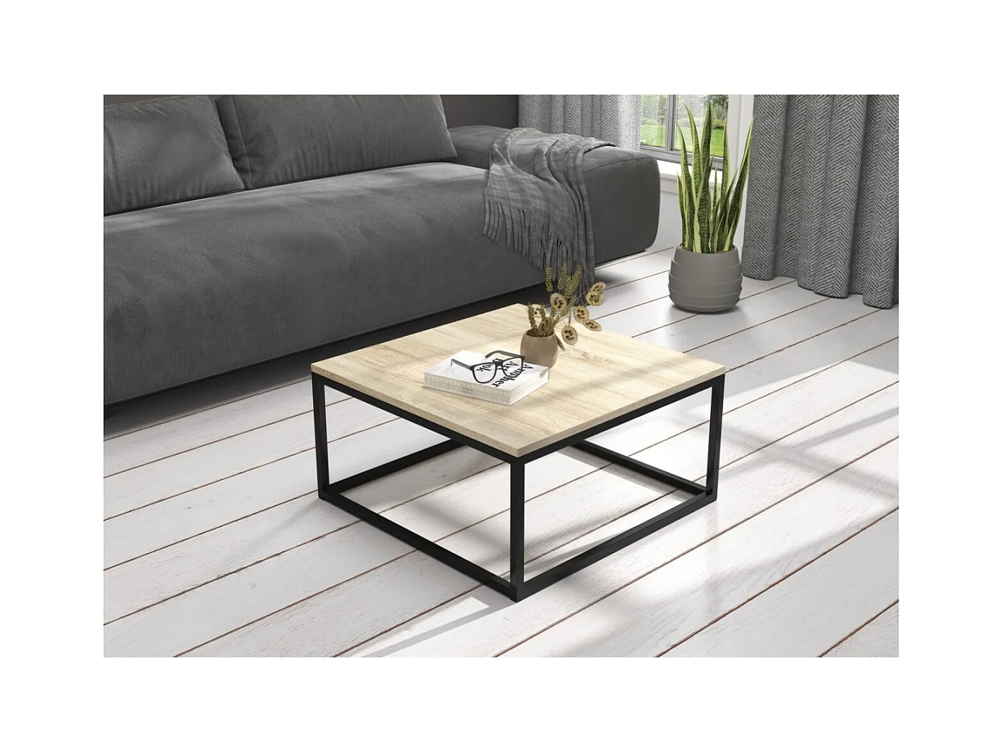 Table basse froide/contreplaqué et métal/noir&sonoma