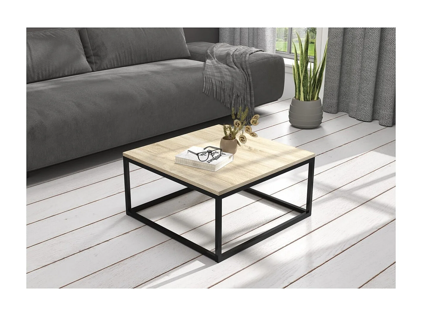 Table basse froide/contreplaqué et métal/noir&sonoma