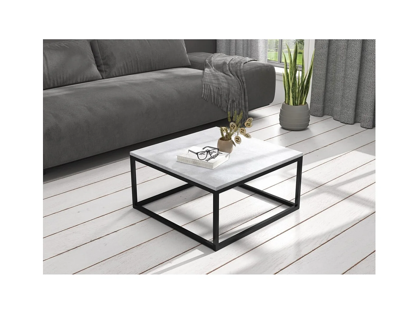 Table basse froide/contreplaqué et métal/noir&gris