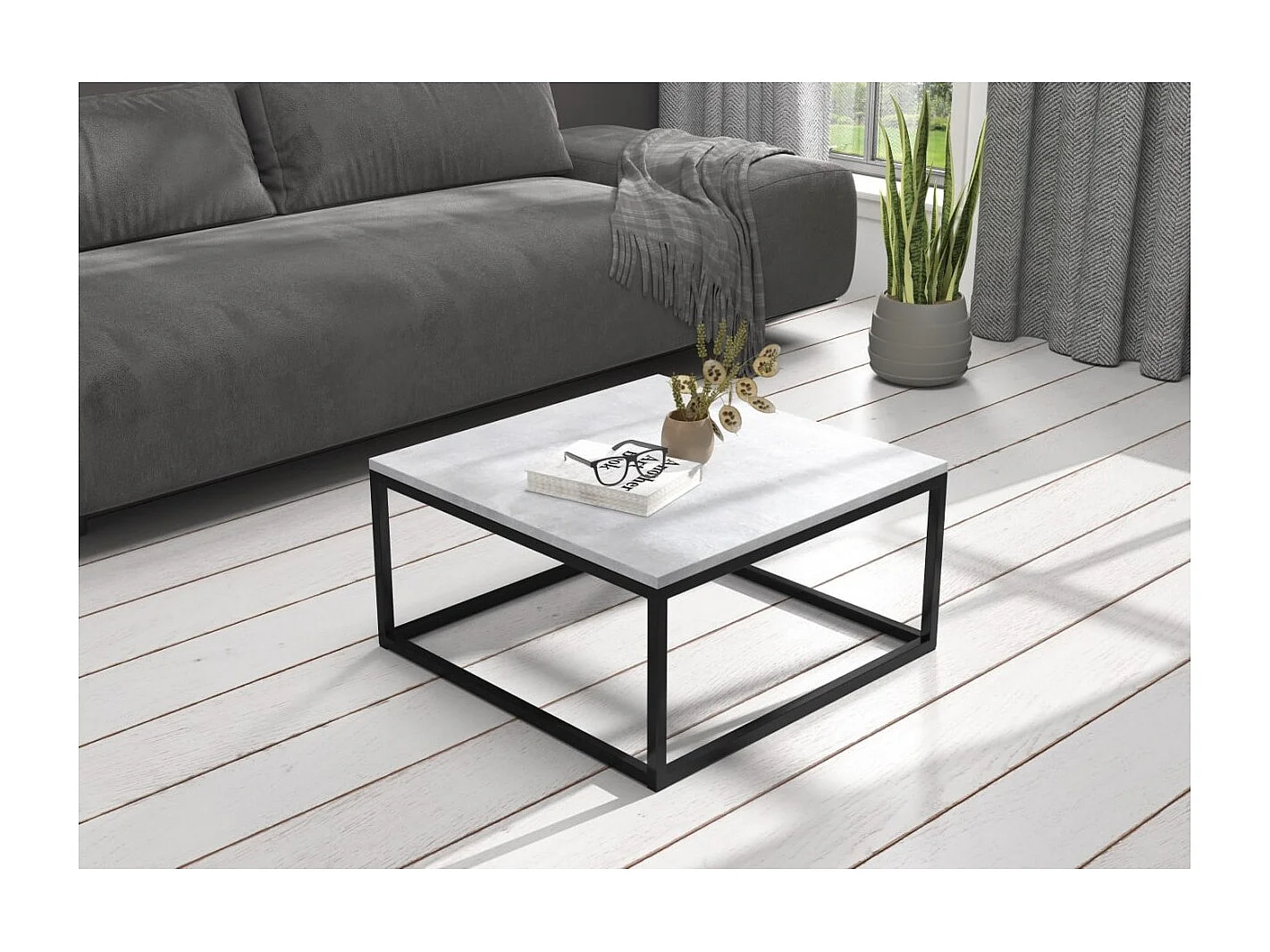 Table basse froide/contreplaqué et métal/noir&gris