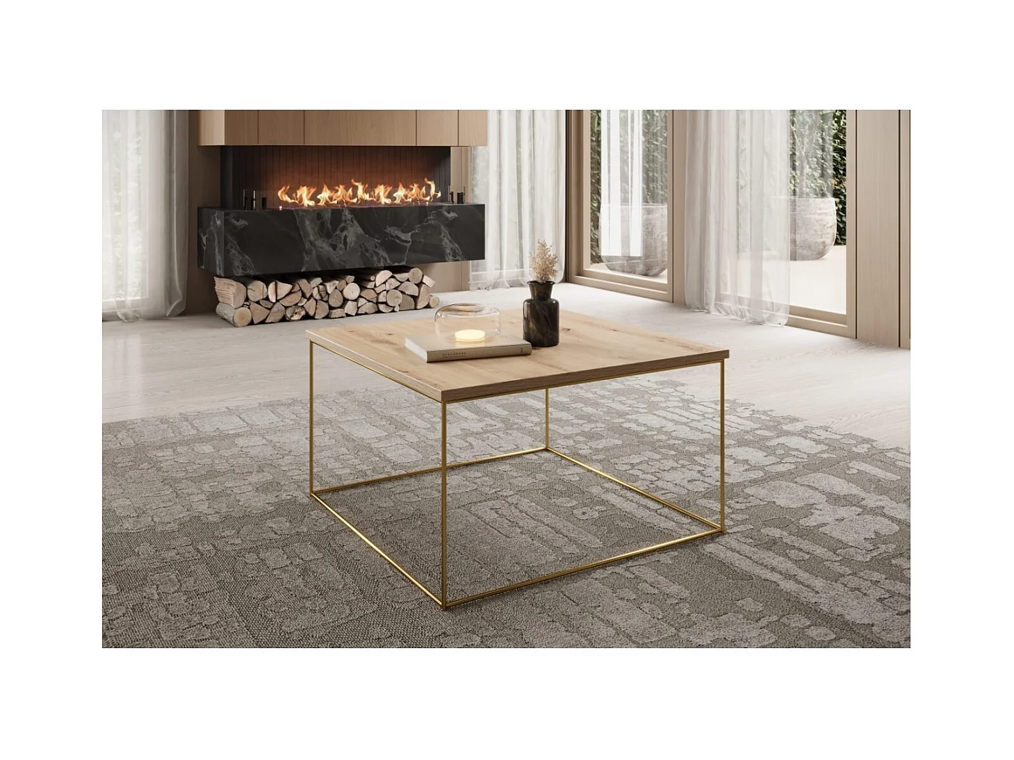 Table basse Joni Premium/contreplaqué et métal/or&sonoma