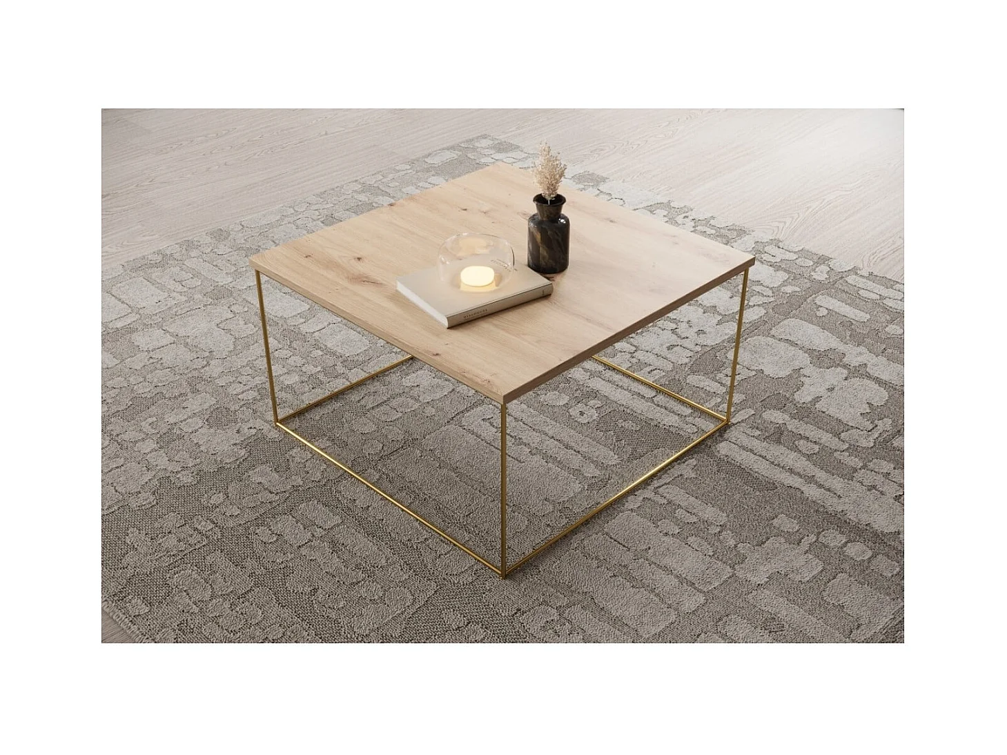 Table basse Joni Premium/contreplaqué et métal/or&sonoma