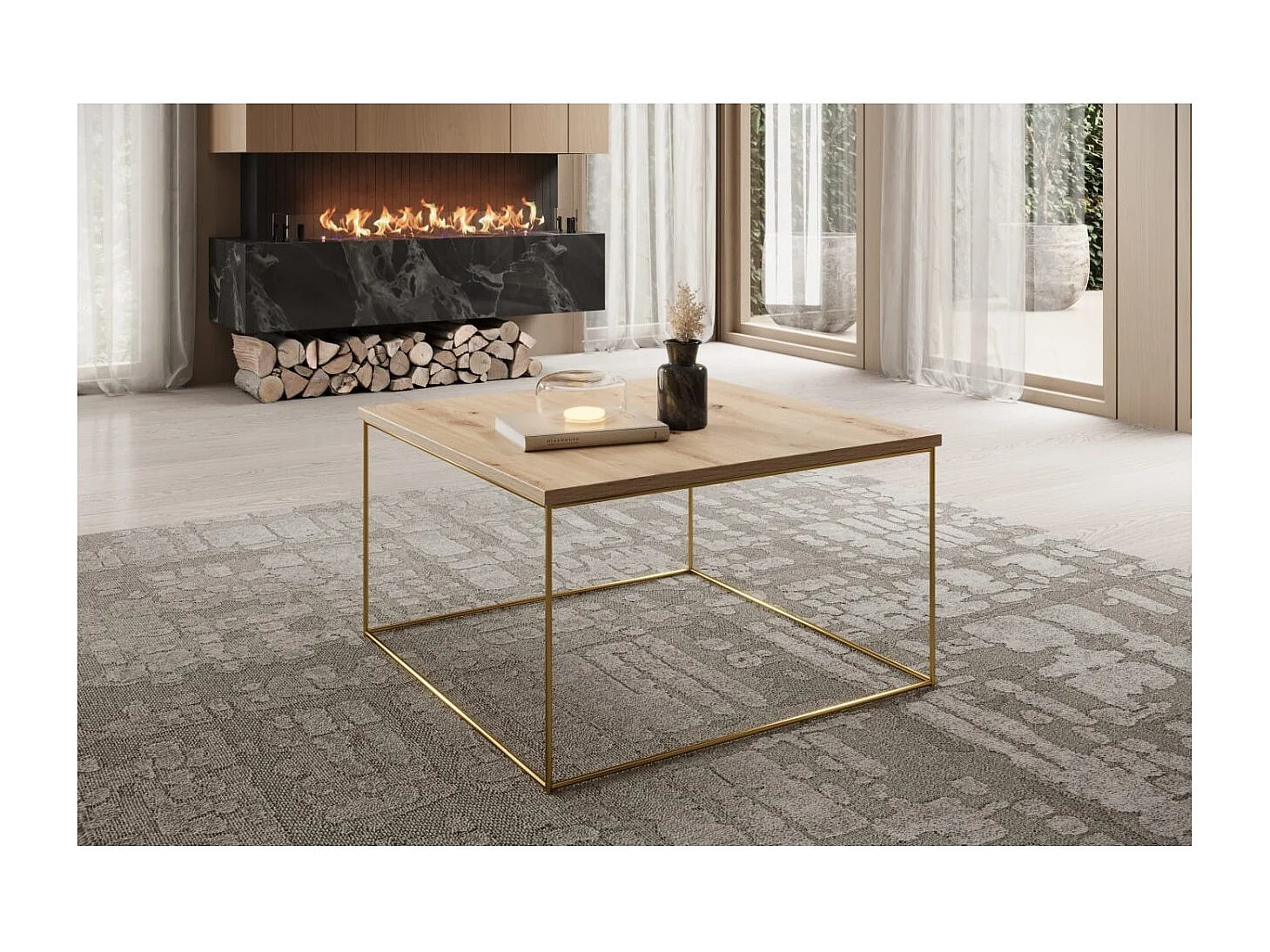 Table basse Joni Premium/contreplaqué et métal/or&sonoma