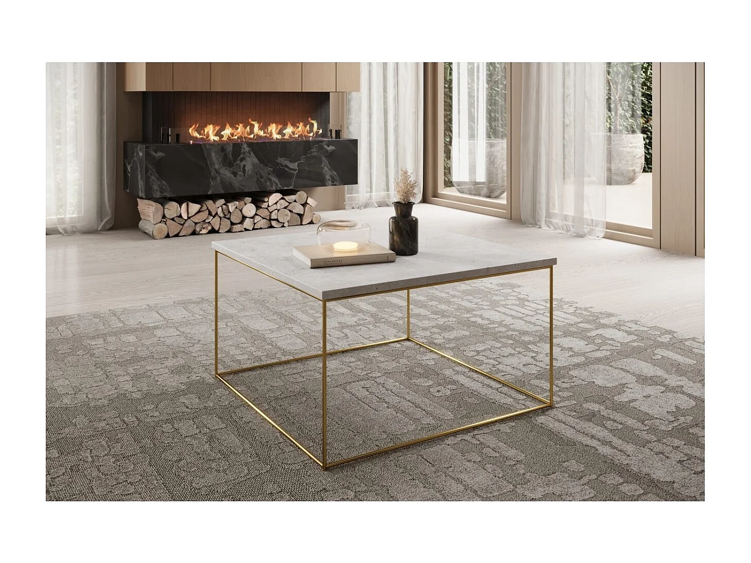 Table basse Joni Premium/contreplaqué et métal/or&blanc