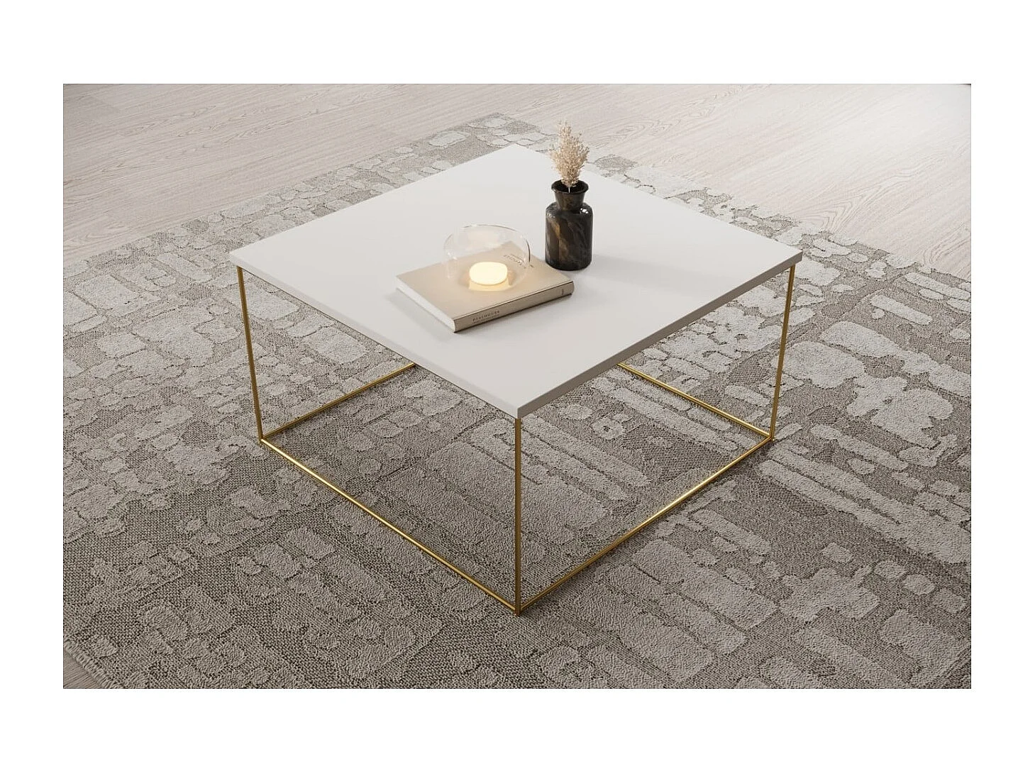 Table basse Joni Premium/contreplaqué et métal/or&blanc