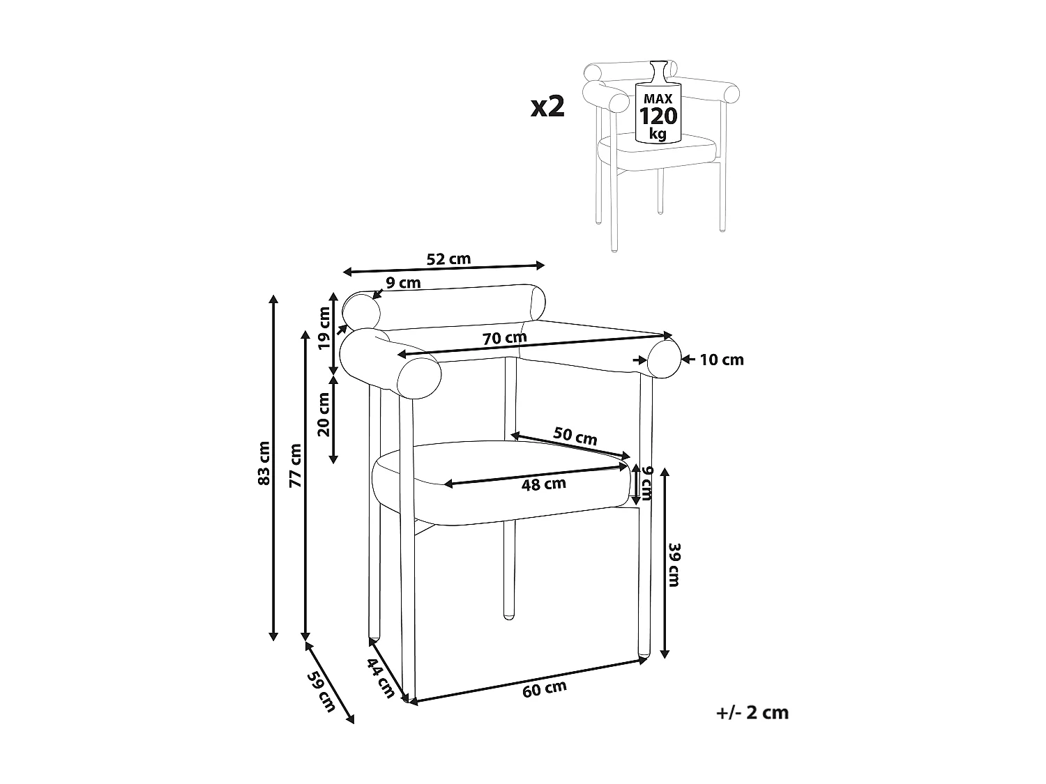 Lot de 2 chaises de salle à manger LYNEY Tissu Noir