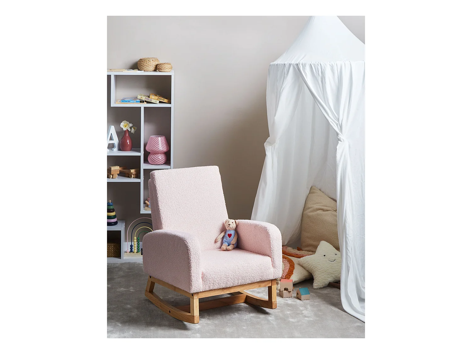 Chaise à bascule pour enfants NORBY Bouclé Rose pastel