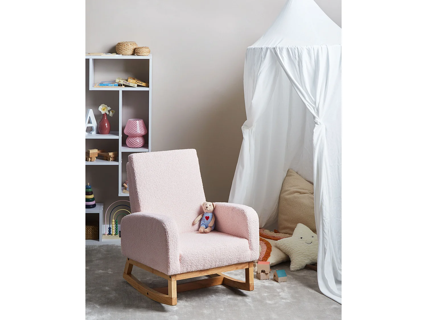Kids Rocking Chair NORBY Boucle Pastel Pink
