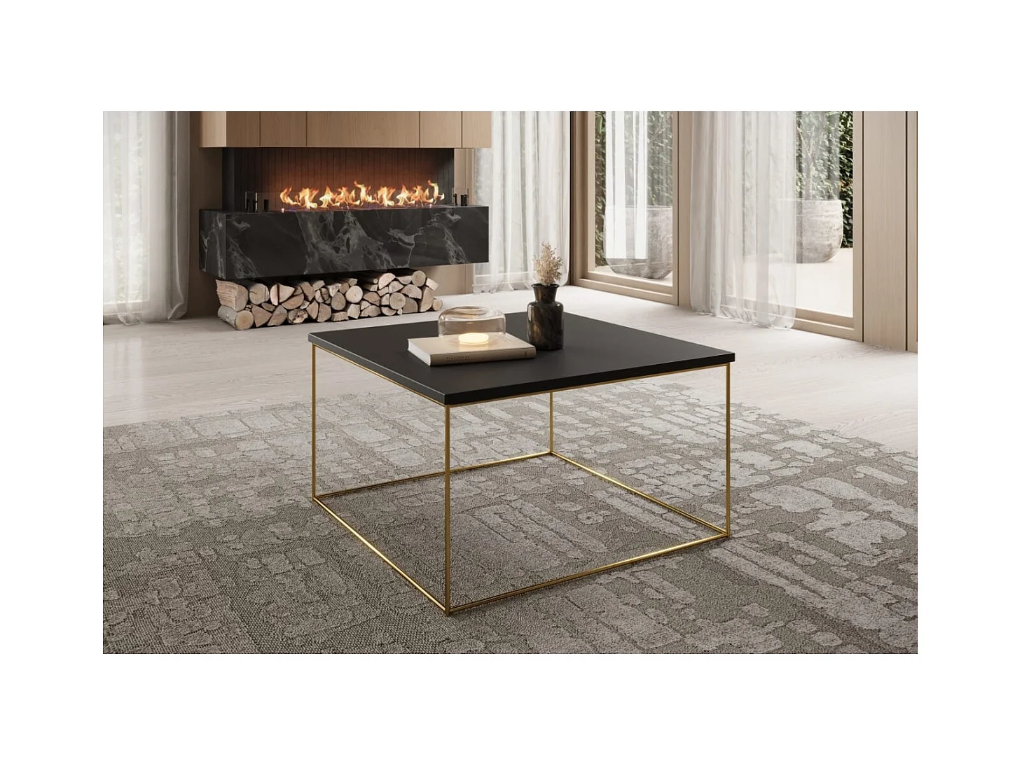 Table basse Joni Premium/contreplaqué et métal/or&noir