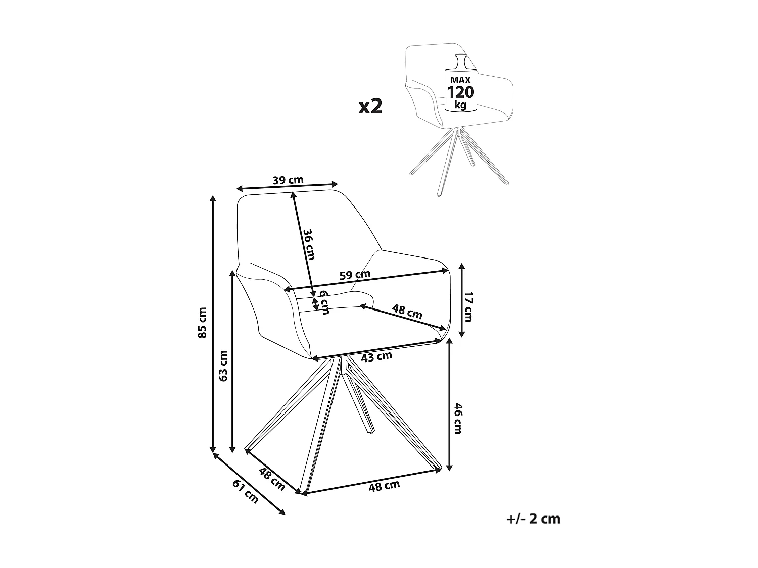 Lot de 2 chaises de salle à manger CINEY Tissu Blanc cassé
