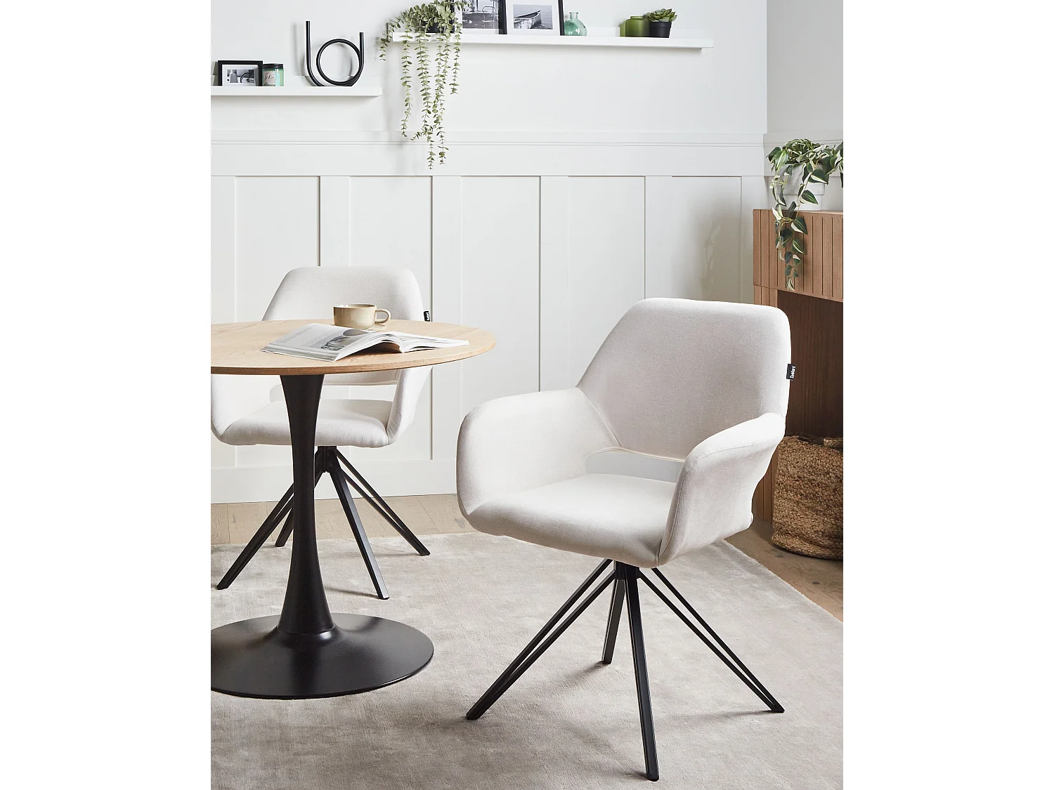 Lot de 2 chaises de salle à manger CINEY Tissu Blanc cassé