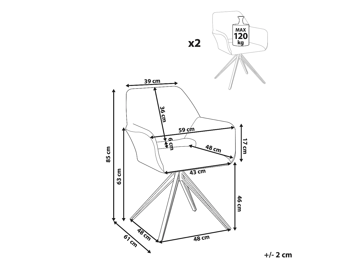 Lot de 2 chaises de salle à manger CINEY Tissu Blanc cassé