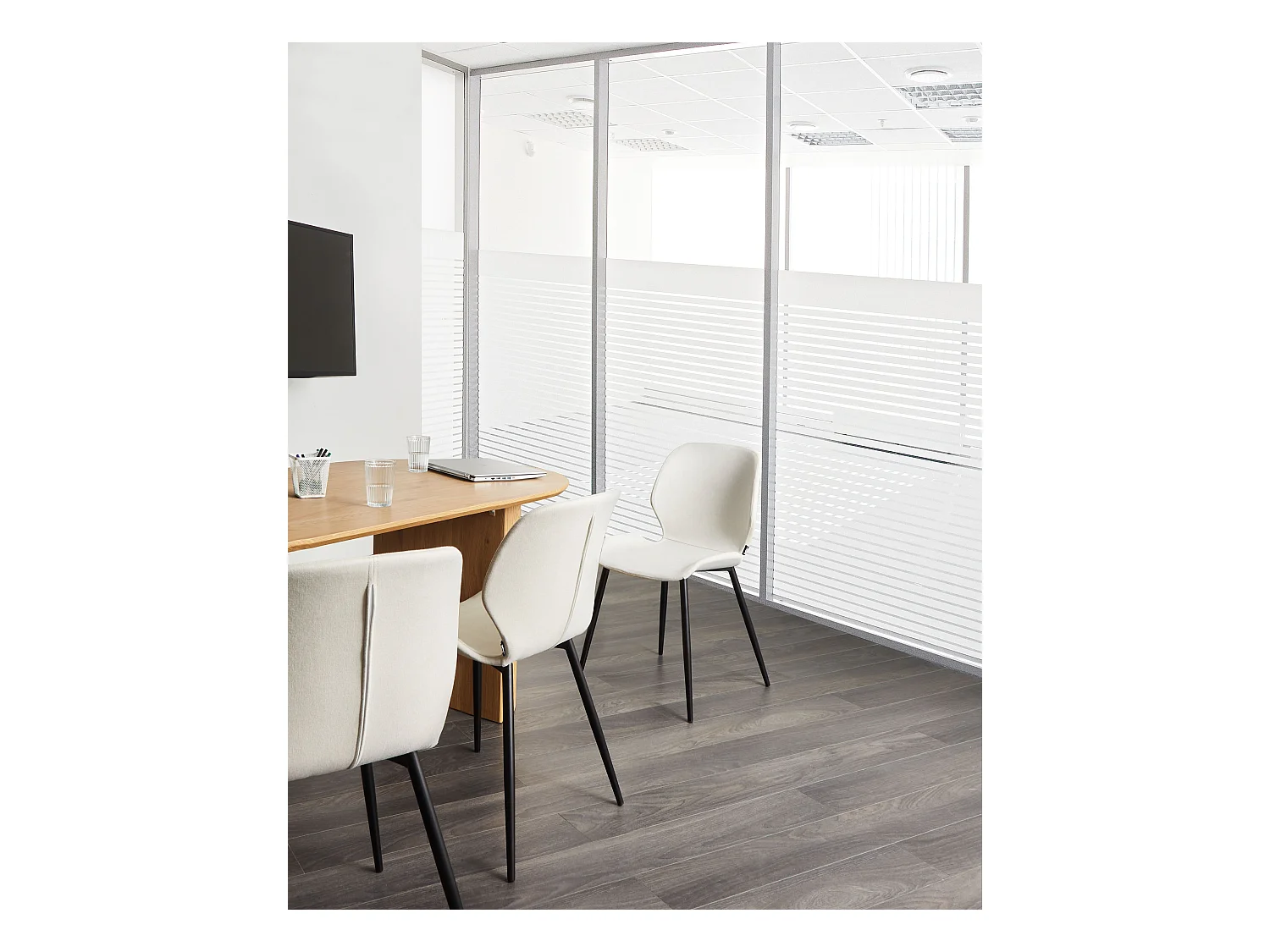 Lot de 2 chaises de conférence HOLLAND Tissu Beige clair