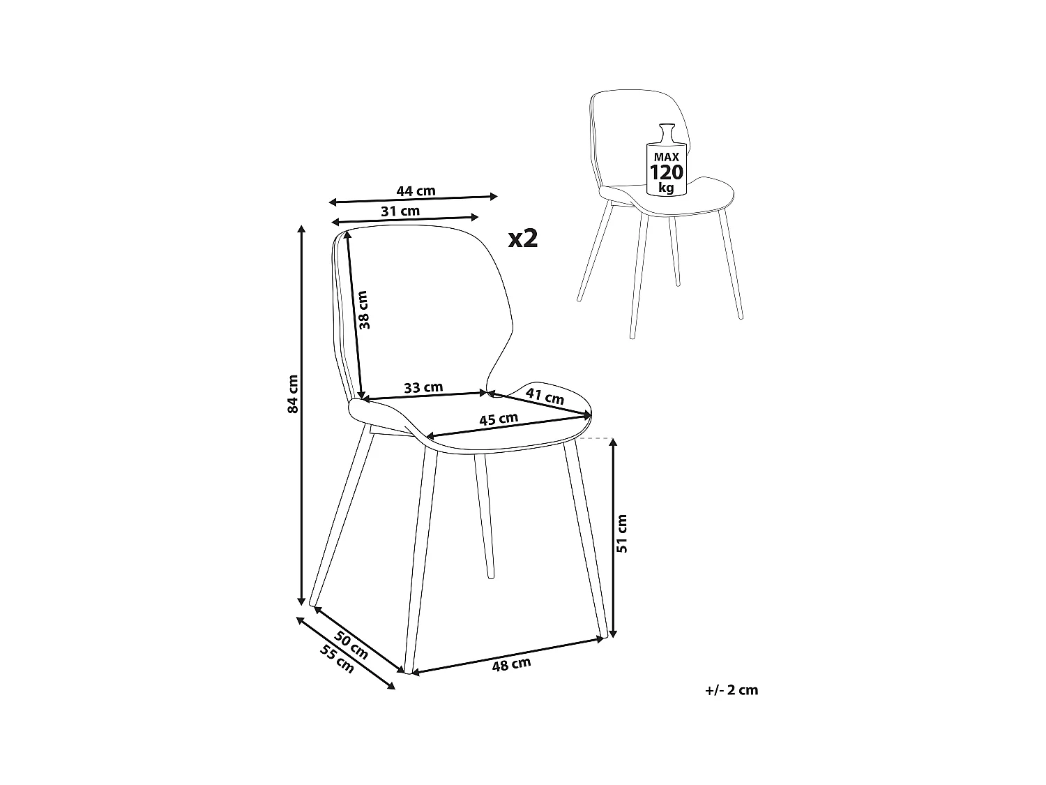 Lot de 2 chaises de conférence HOLLAND Tissu Beige clair