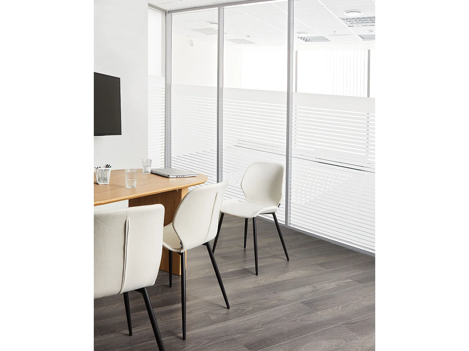 Lot de 2 chaises de conférence HOLLAND Tissu Beige clair