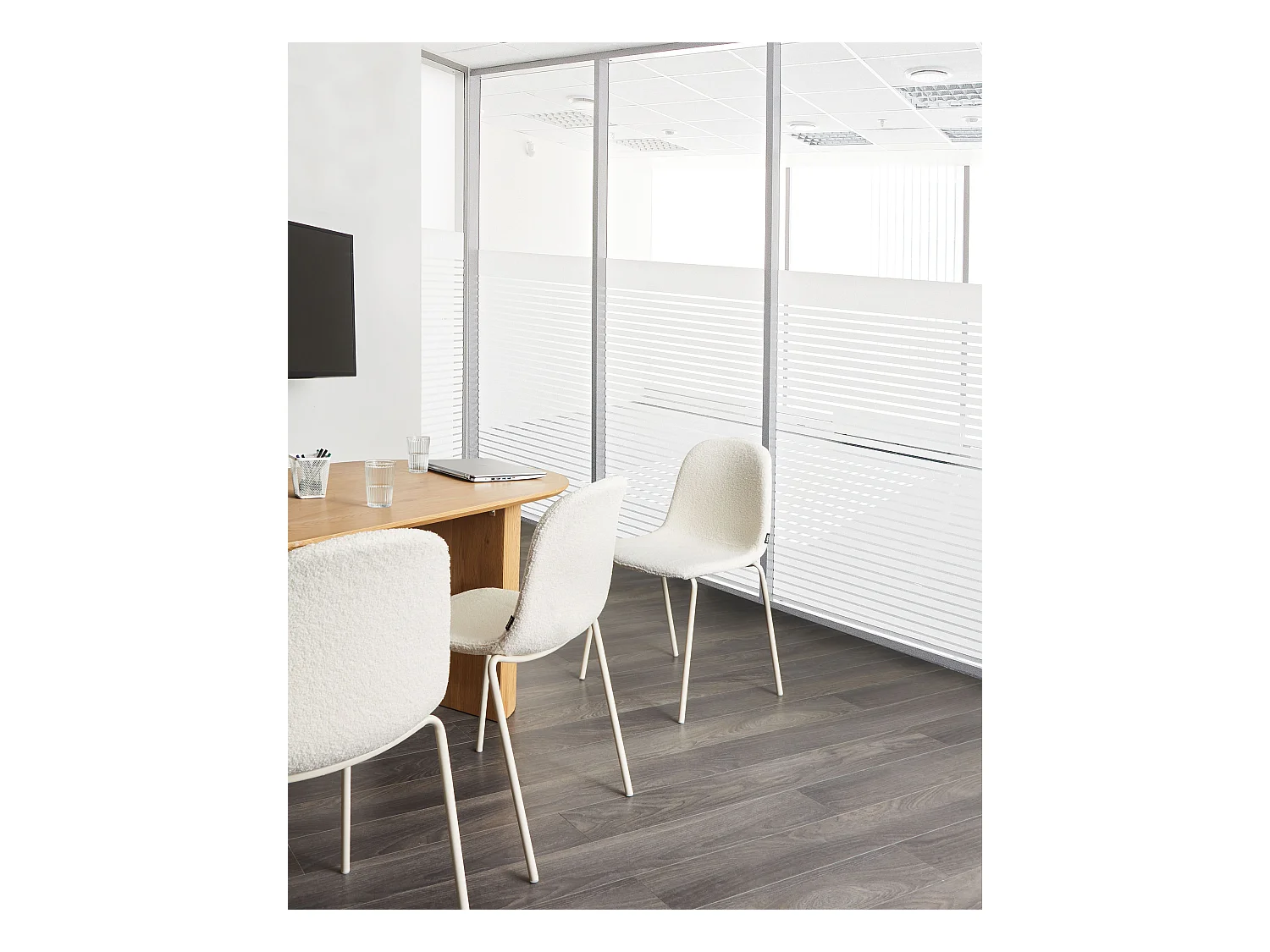 Lot de 2 chaises de conférence LOMA Bouclé Blanc cassé