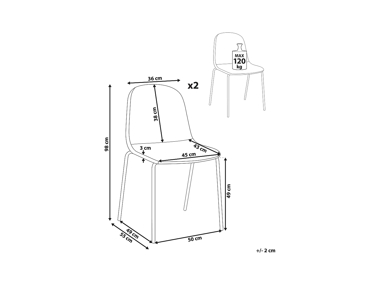 Lot de 2 chaises de conférence LOMA Bouclé Blanc cassé