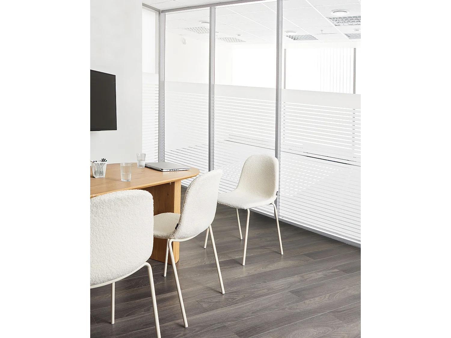 Lot de 2 chaises de conférence LOMA Bouclé Blanc cassé