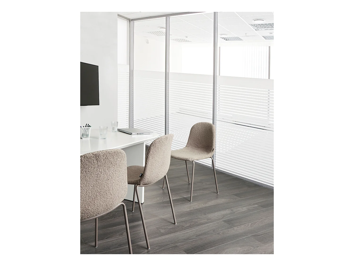 Lot de 2 chaises de conférence LOMA Bouclé Taupe