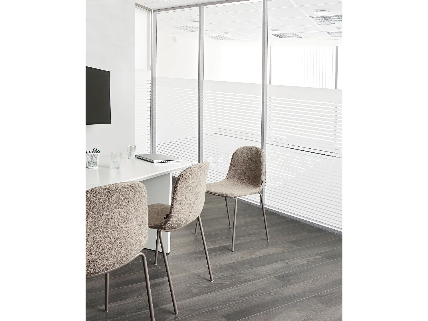 Lot de 2 chaises de conférence LOMA Bouclé Taupe