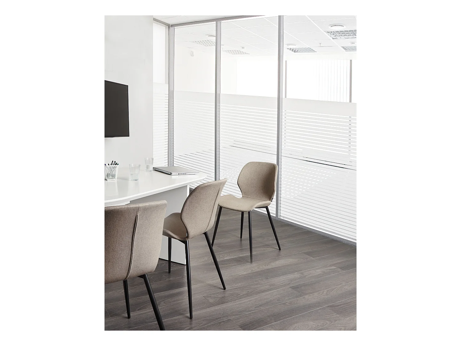 Konferenzstuhl 2er Set HOLLAND Stoff Taupe