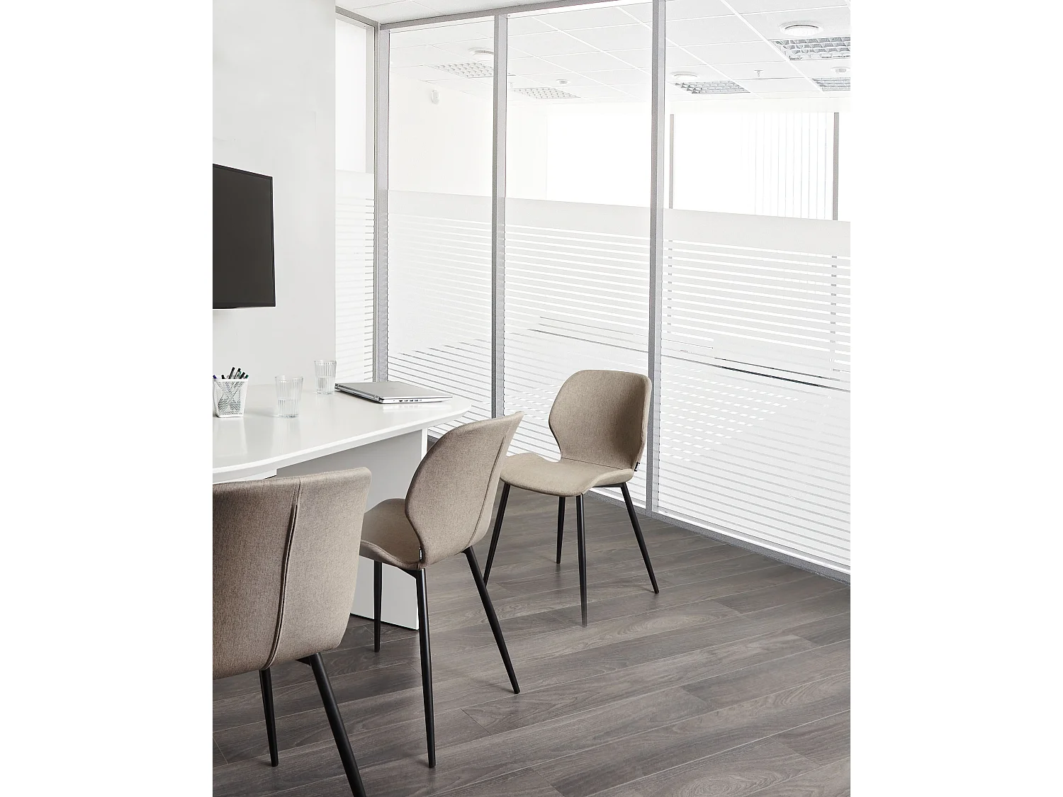 Lot de 2 chaises de conférence HOLLAND Tissu Taupe