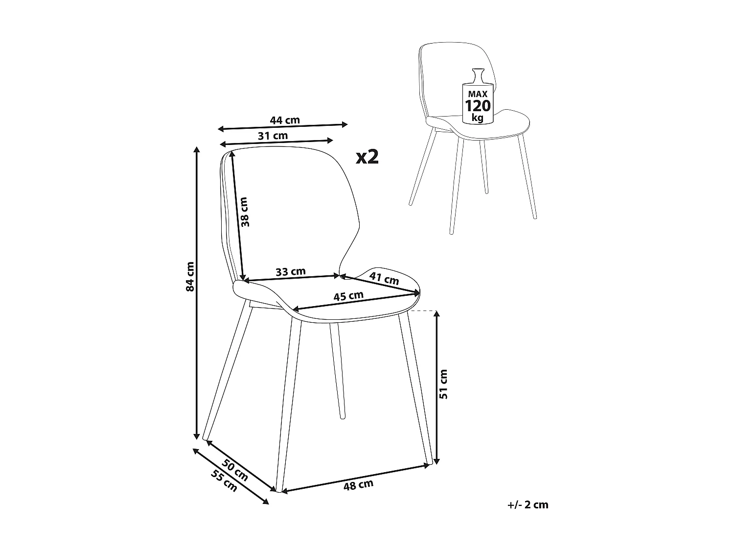 Lot de 2 chaises de conférence HOLLAND Tissu Taupe