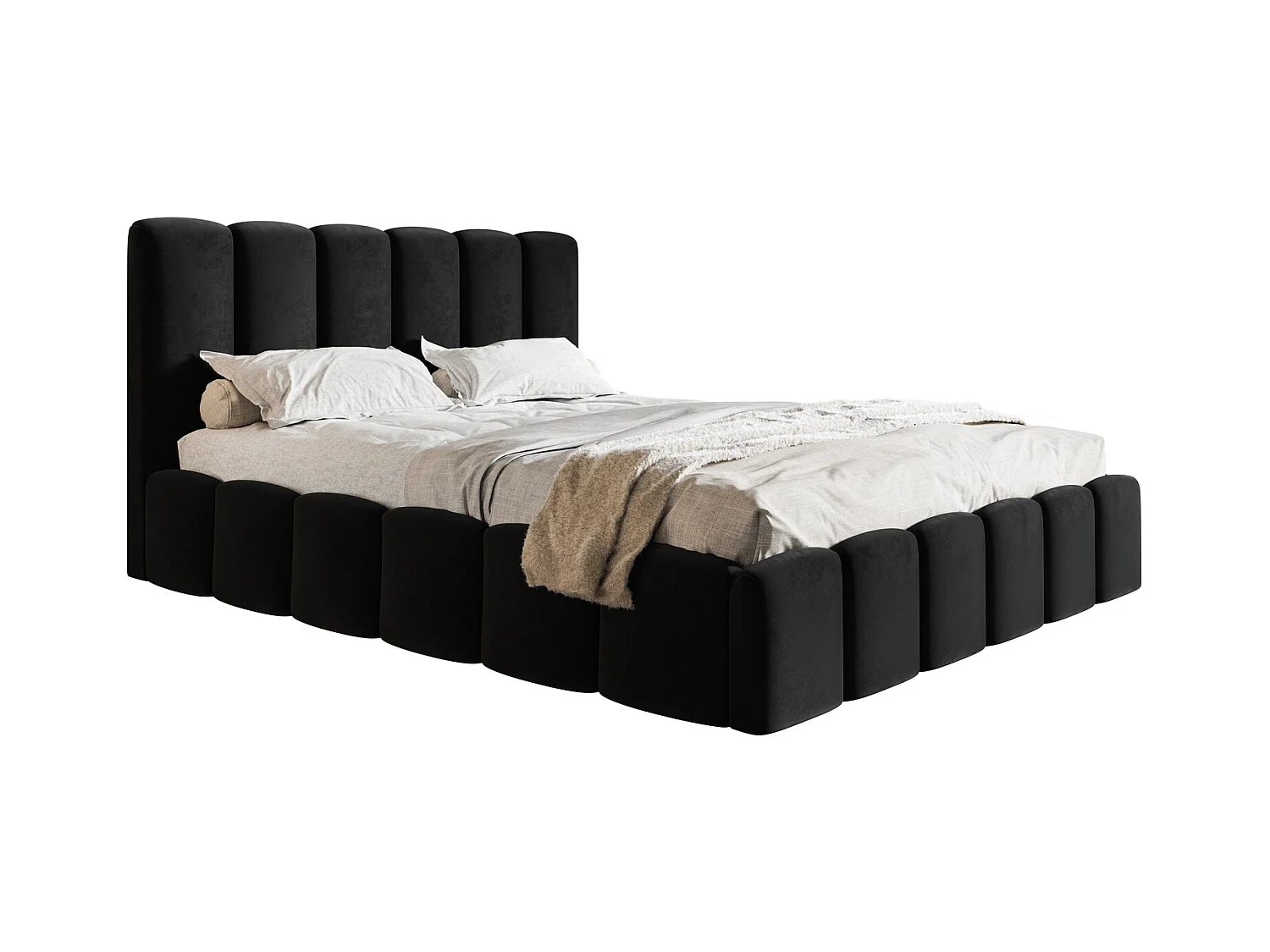 Emporius Lit Rembourré 180 x 200 cm avec Rangement Palermo - Lit Double 180x200, tissu Velvet Noir (Amor Velvet 4322)