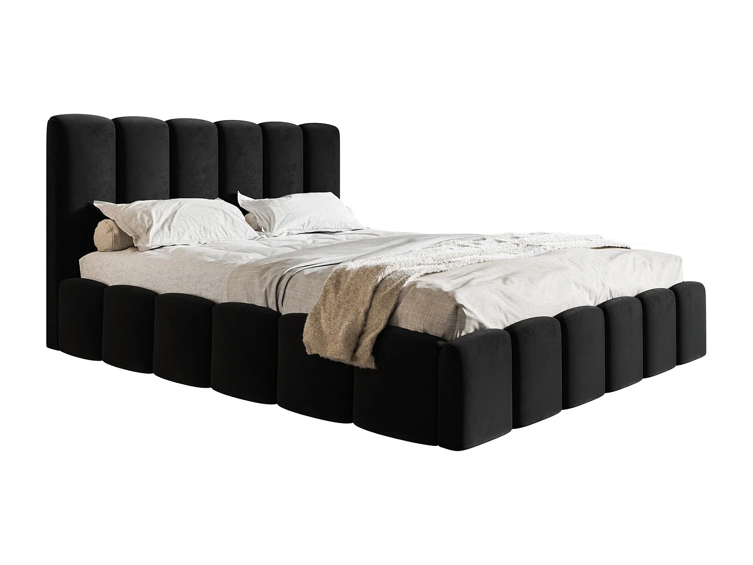 Emporius Lit Rembourré 180 x 200 cm avec Rangement Palermo - Lit Double 180x200, tissu Velvet Noir (Amor Velvet 4322)
