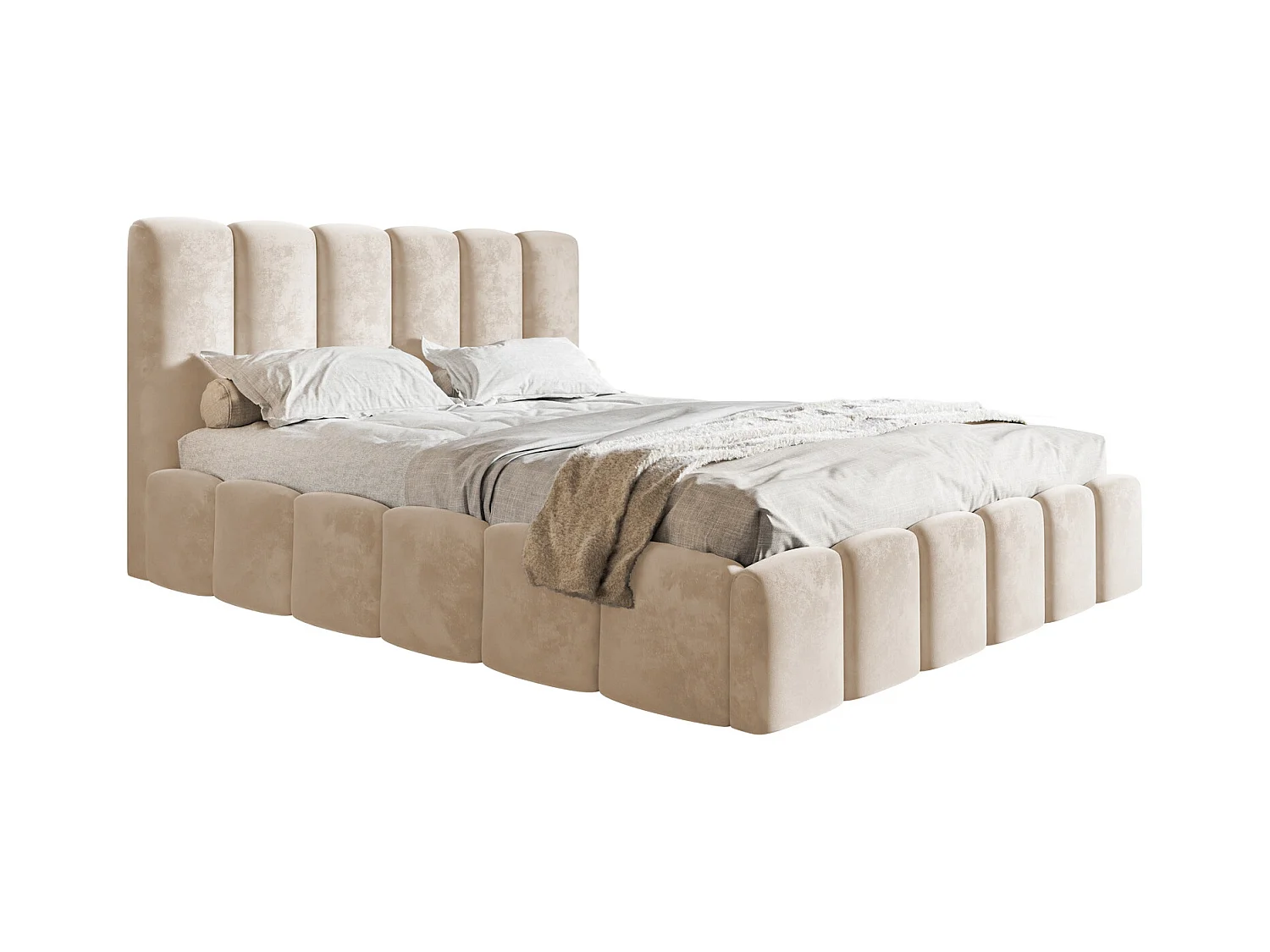 Emporius Lit Rembourré 140 x 200 cm avec Rangement Palermo - Lit Double 140x200, tissu Velvet Beige (Amor Velvet 4304)