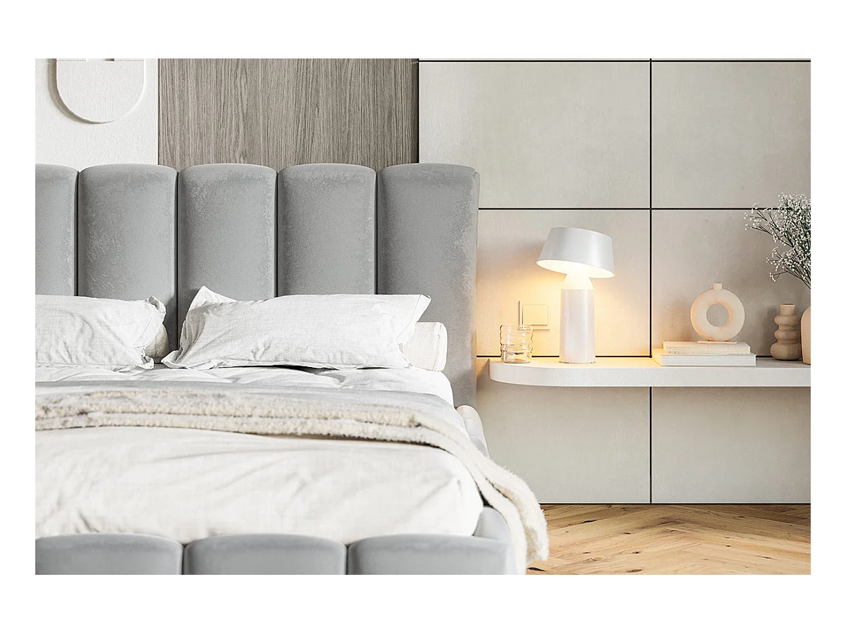 Emporius Lit Rembourré 140 x 200 cm avec Rangement Palermo - Lit Double 140x200, tissu Velvet Beige (Amor Velvet 4304)