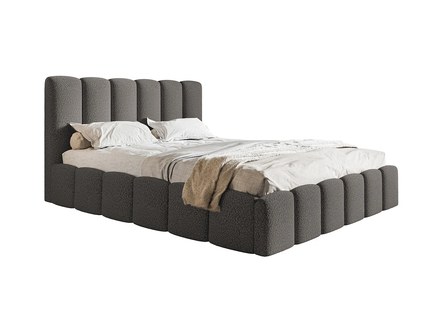 Emporius Gestoffeerd bed met lattenbodem - bed 180x200 Palermo - opbergruimte, Bouclé Donkergrijs (Anthology 18)