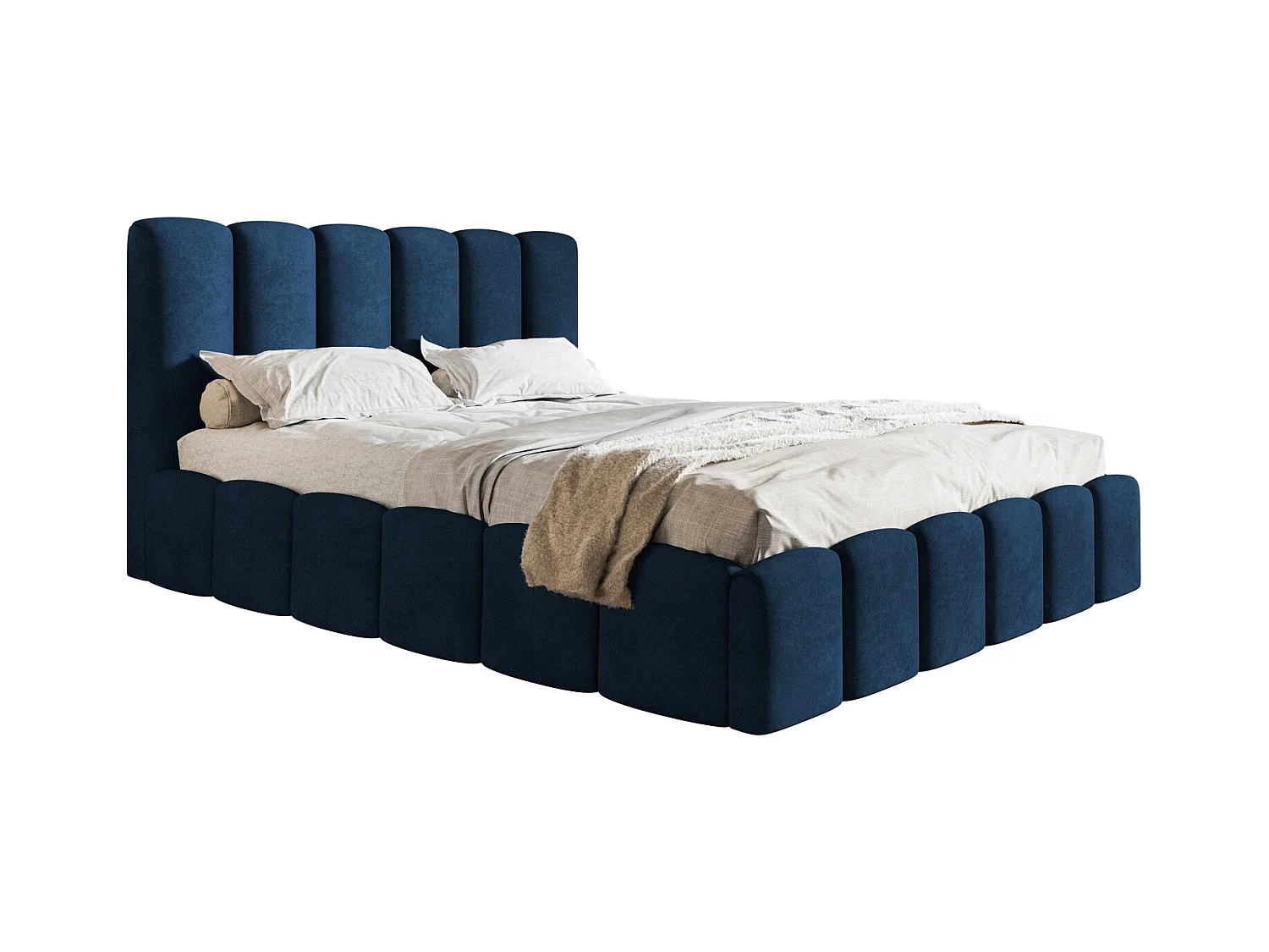 Emporius Lit Rembourré 140 x 200 cm avec Rangement Palermo - Lit Double 140x200, tissu Velvet Bleu (Kronos 09)