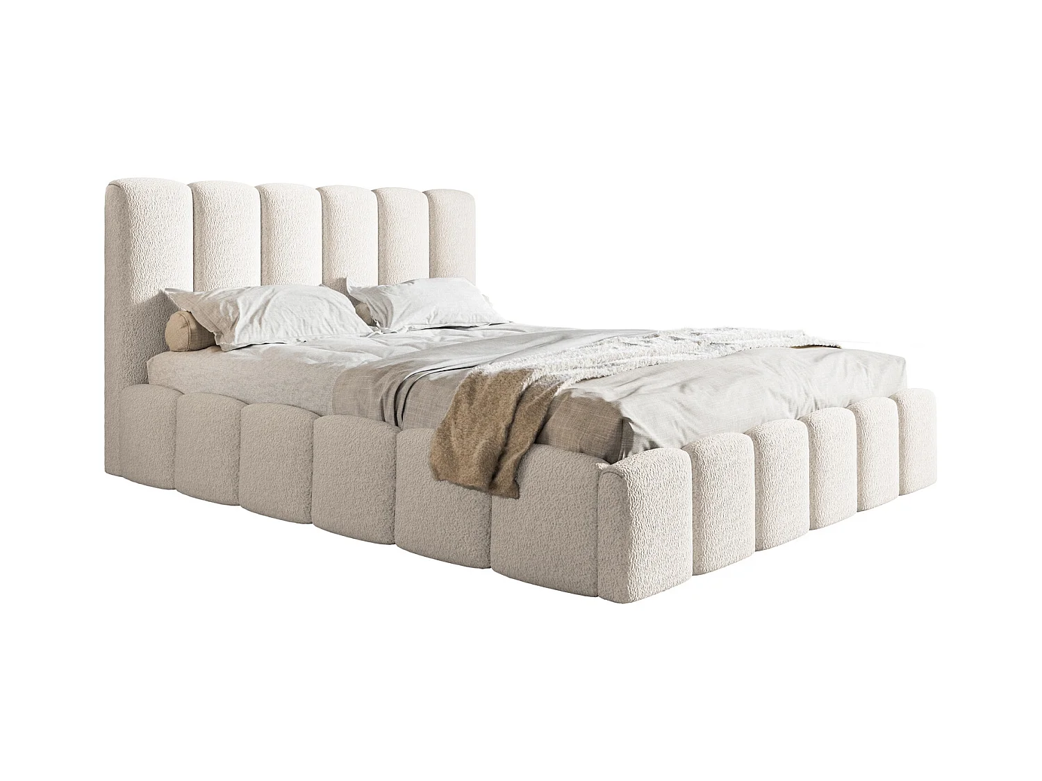 Emporius Gestoffeerd bed met lattenbodem - bed 160x200 Palermo - opbergruimte, Bouclé Crème (Anthology 1)