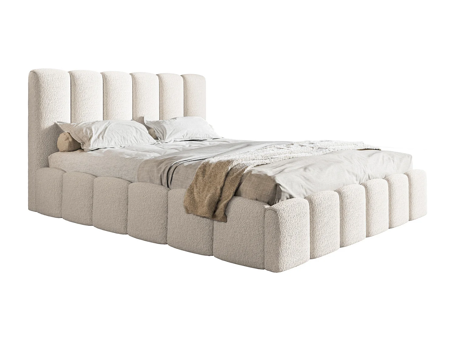 Emporius Lit Rembourré 160 x 200 cm avec Rangement Palermo - Lit Double 160x200, tissu bouclé Crème (Anthology 1)