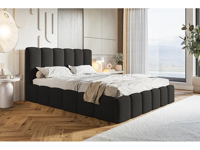 Emporius Polsterbett mit Lattenrost, Bettkasten - Doppelbett 180x200 cm Palermo - Bouclé stoff Schwarz (Anthology 19)