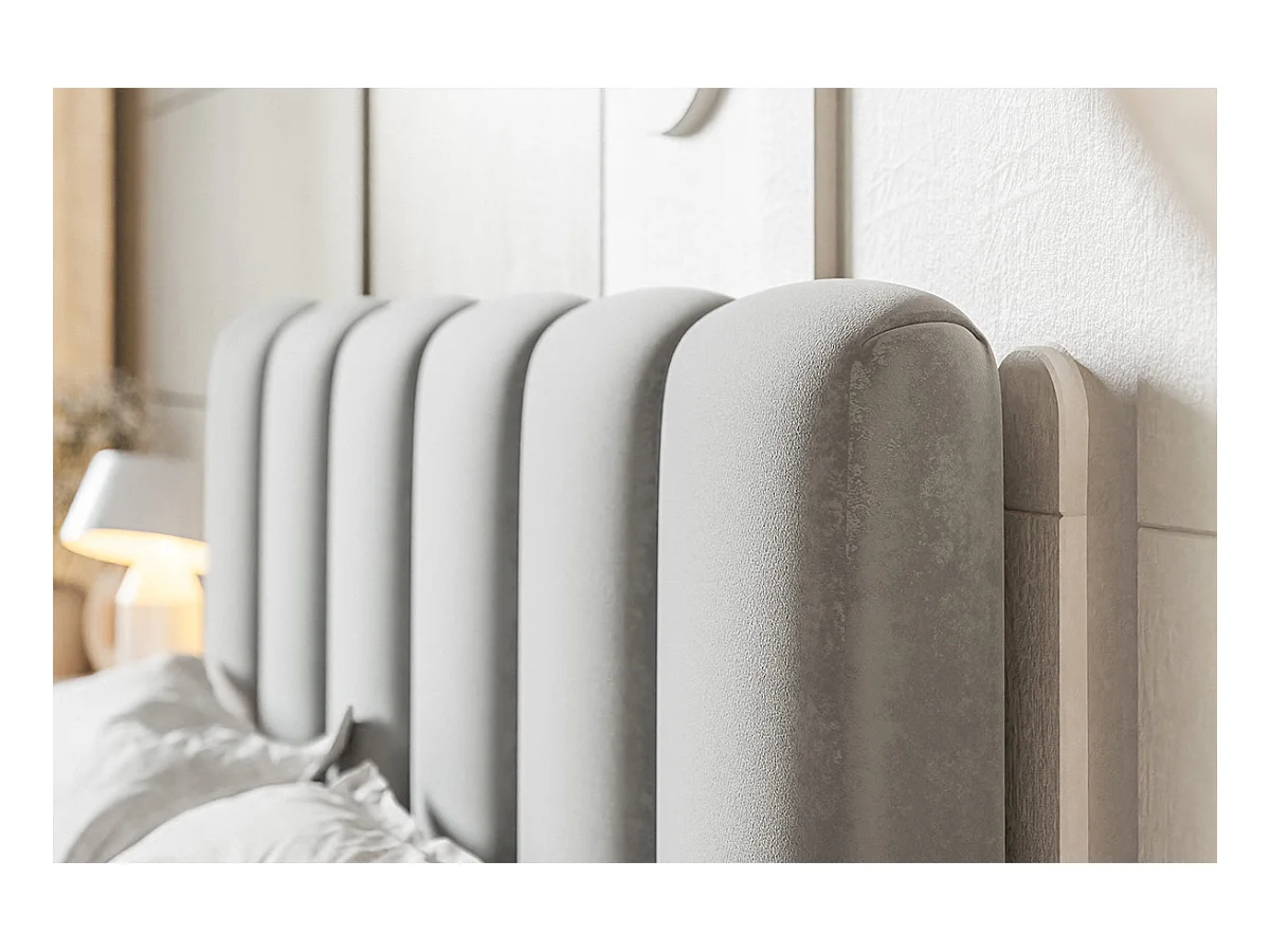 Emporius Lit Rembourré 160 x 200 cm avec Rangement Palermo - Lit Double 160x200, tissu Velvet Beige (Amor Velvet 4304)