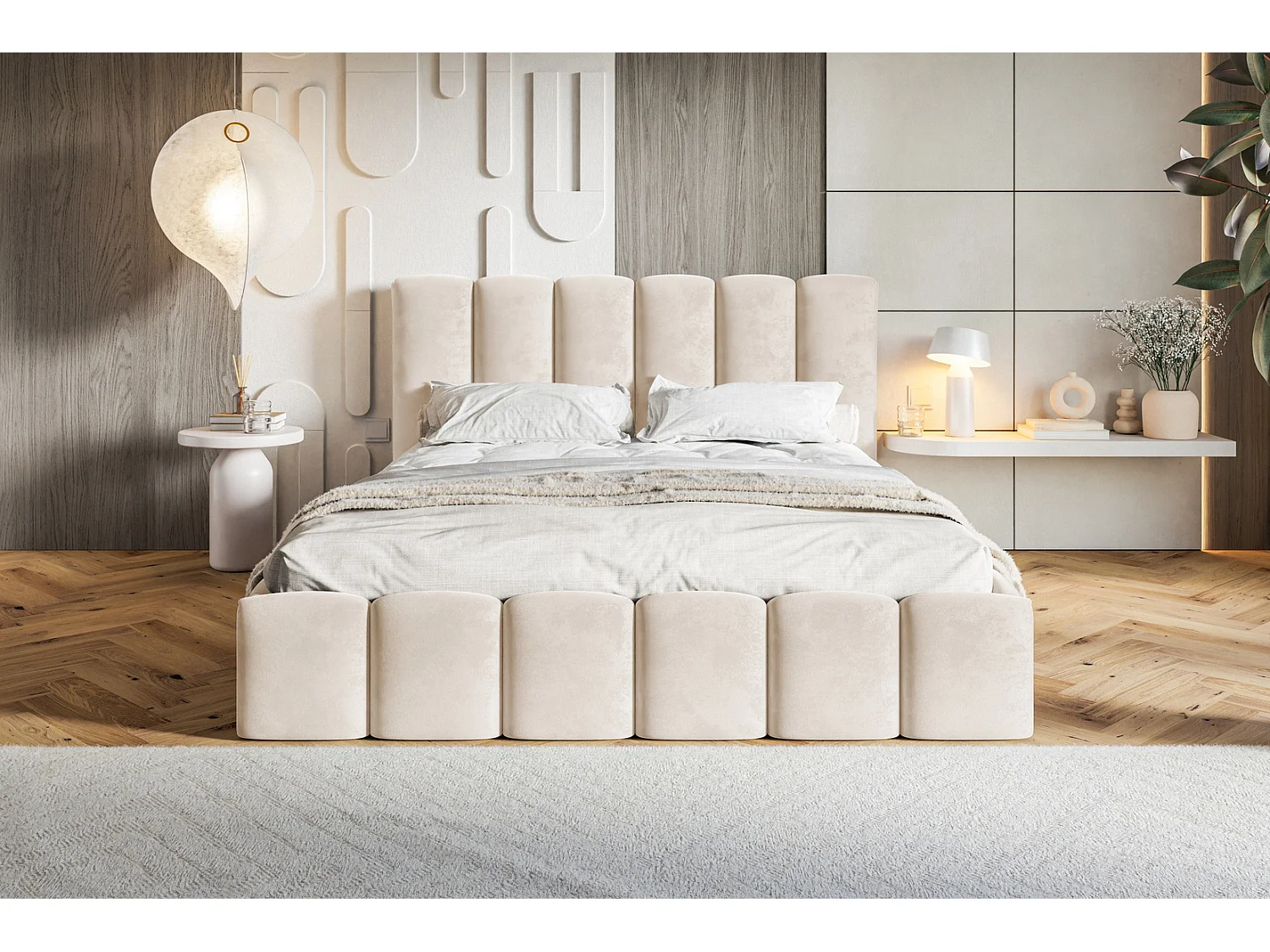 Gestoffeerd bed 160x200 Palermo met lattenbodem - opbergruimte, fluwelen Beige (Amor Velvet 4304)