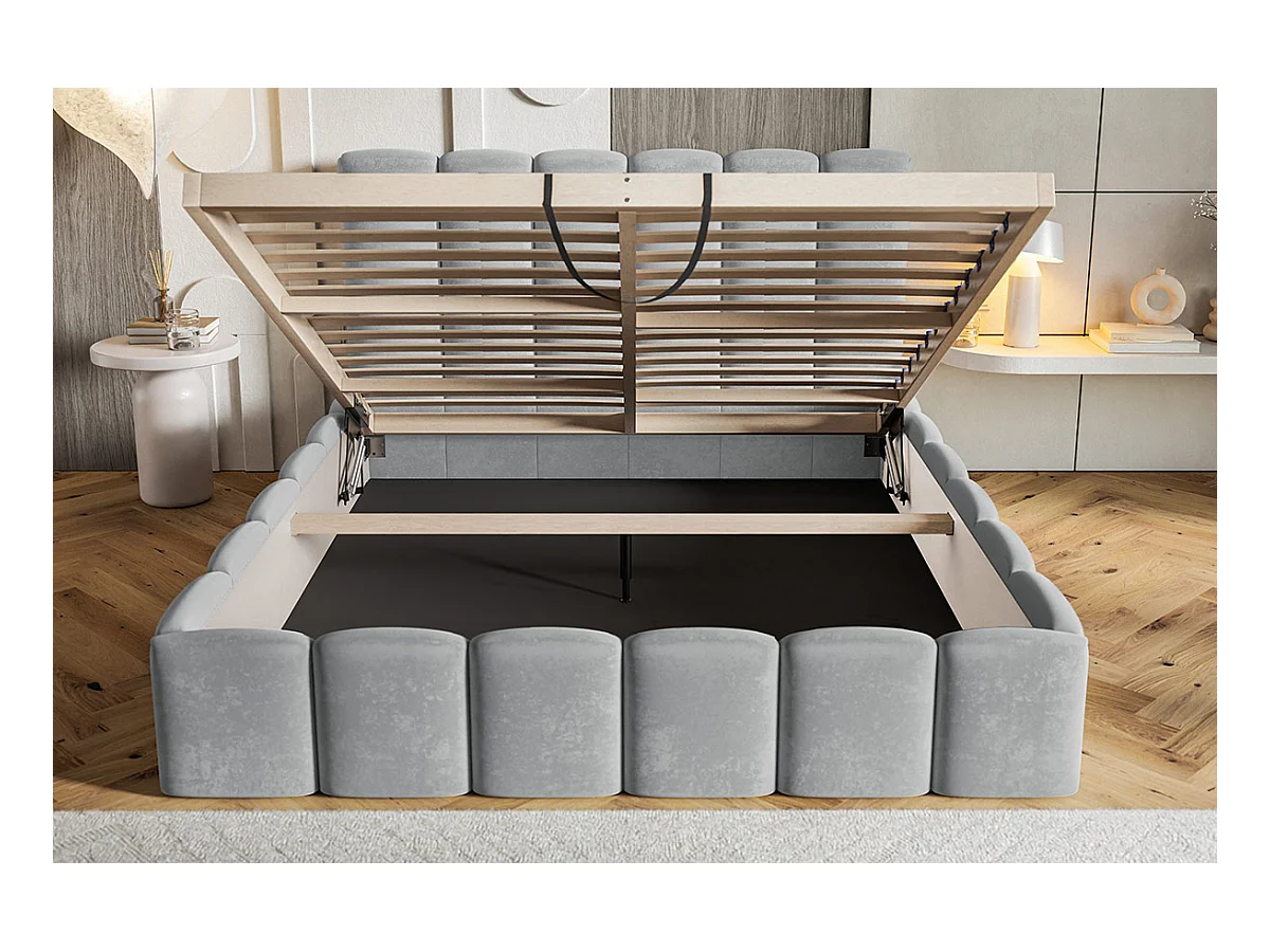 Emporius Lit Rembourré 180 x 200 cm avec Rangement Palermo - Lit Double 180x200, tissu Velvet Gris clair (Jasmine 90)