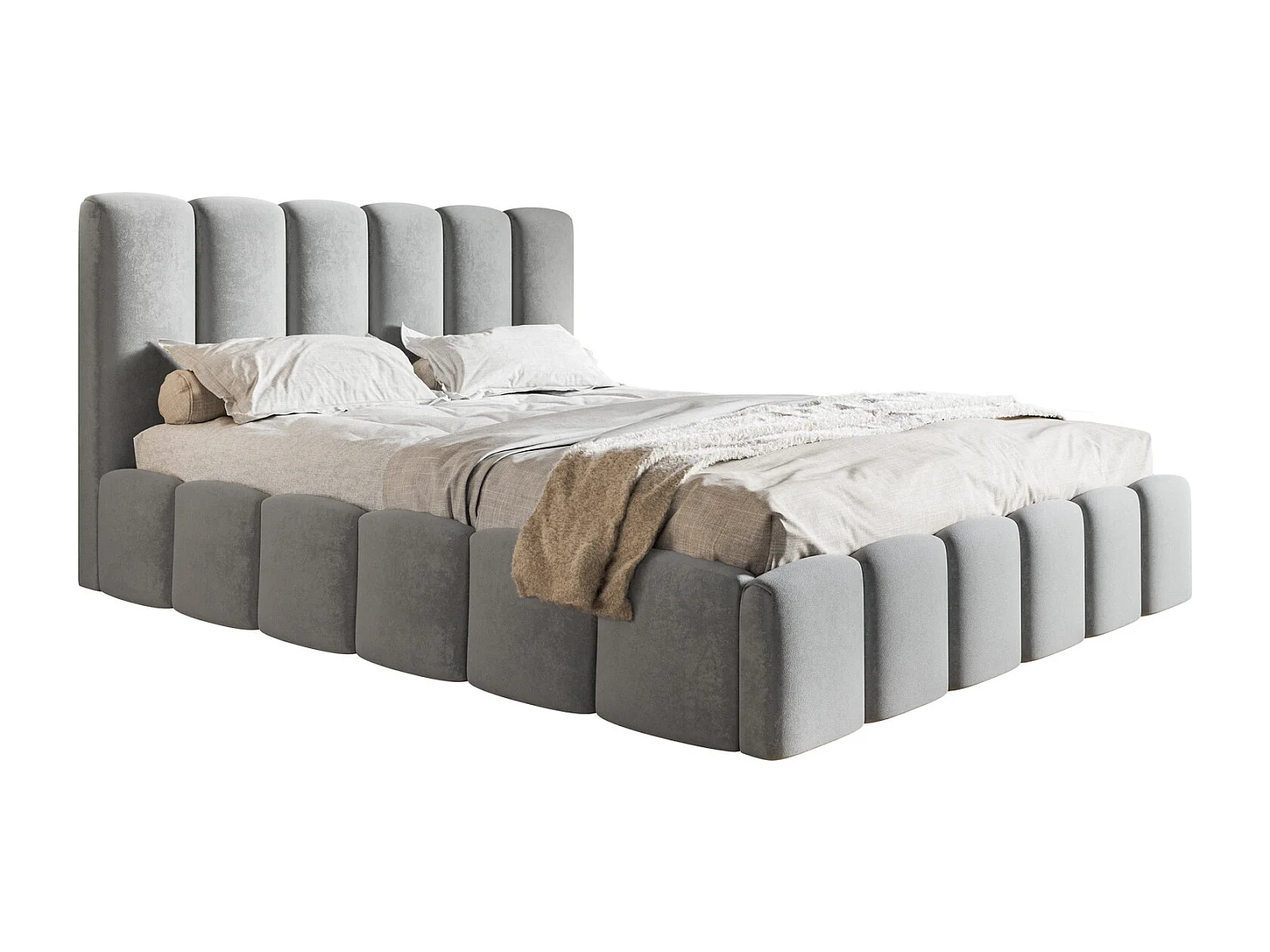 Emporius Lit Rembourré 180 x 200 cm avec Rangement Palermo - Lit Double 180x200, tissu Velvet Gris clair (Jasmine 90)