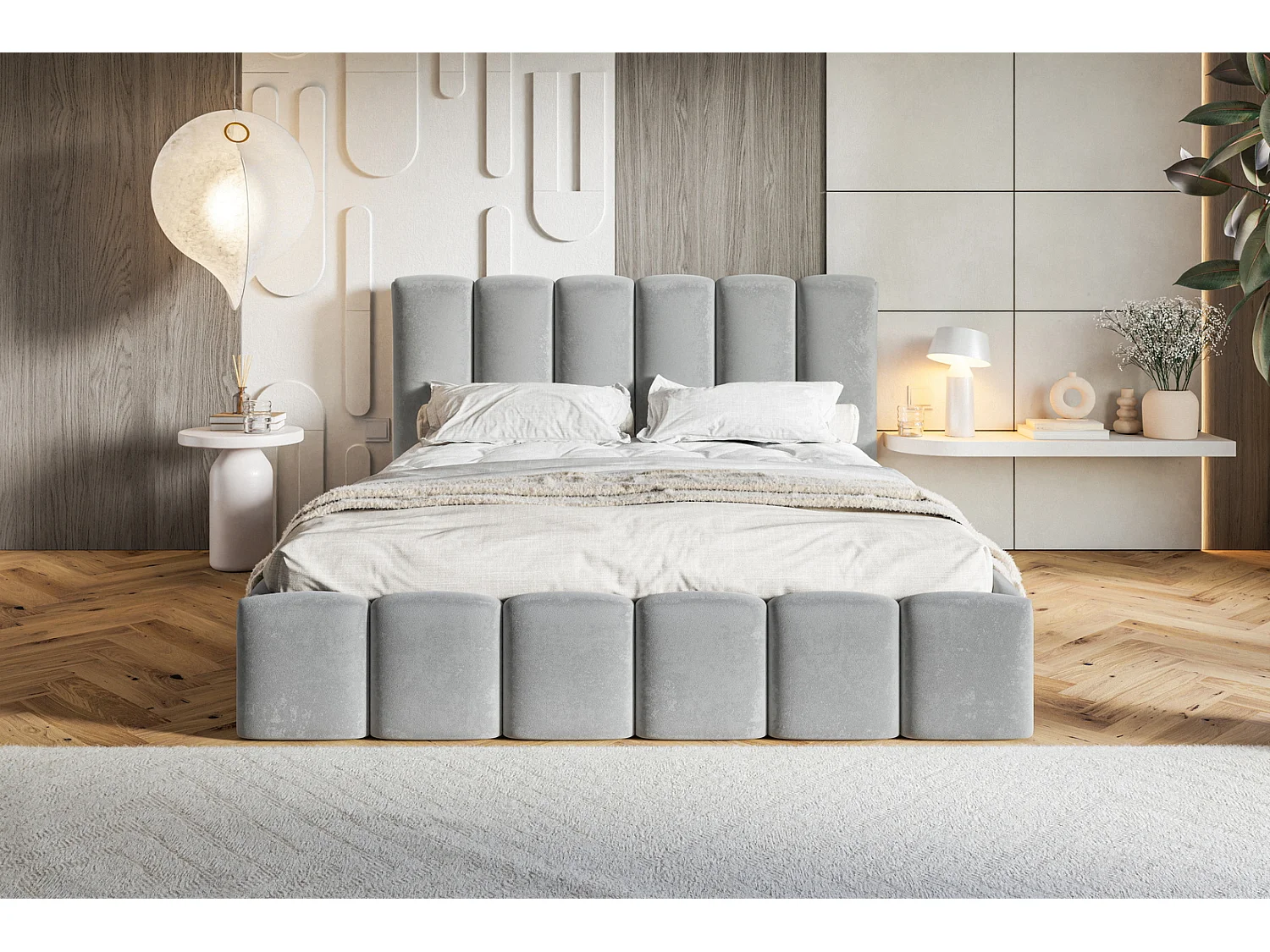 Gestoffeerd bed 180x200 Palermo met lattenbodem - opbergruimte, fluwelen Lichtgrijs (Jasmine 90)