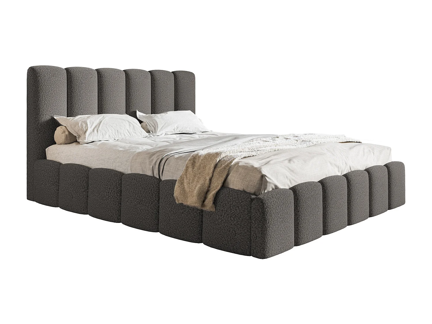 Emporius Lit Rembourré 140 x 200 cm avec Rangement Palermo - Lit Double 140x200, tissu bouclé Gris foncé (Anthology 18)